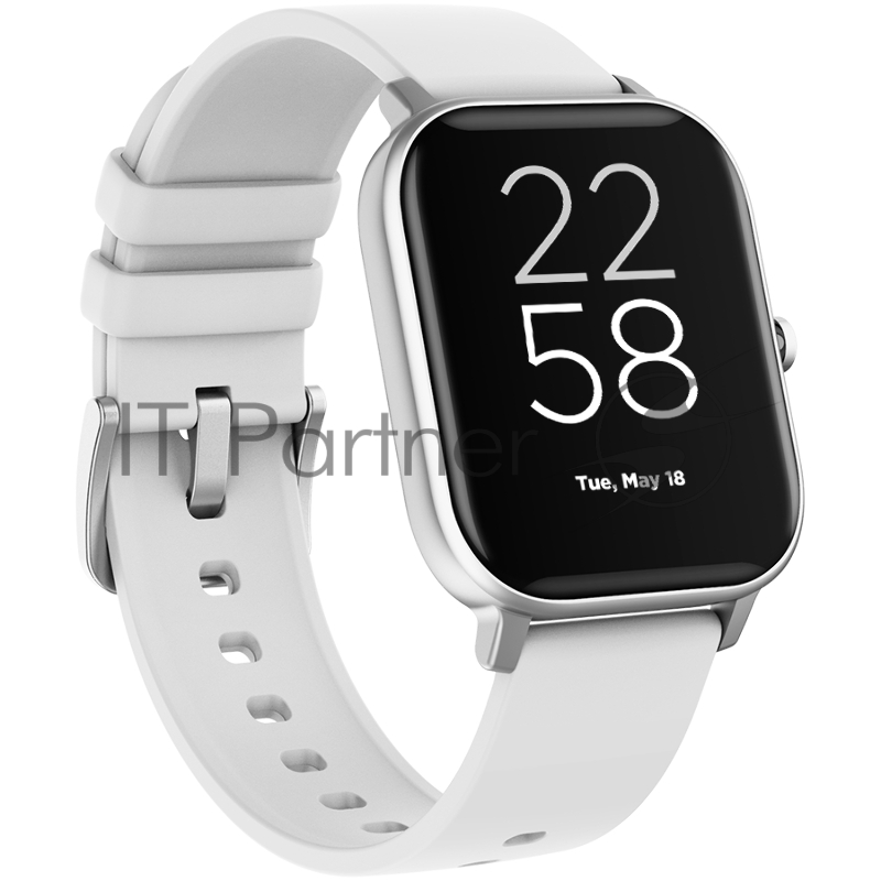 Смарт-часы Smart watch, 1.3inches TFT full touch screen, Zinic+plastic body, IP67 waterproof, multi-sport mode, compatibility with iOS and android, Silver body with white silicon belt, Host: 43*37*9mm, Strap: 230x20mm, 45g