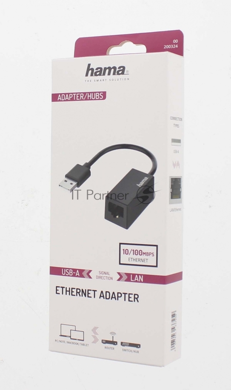 Адаптер Hama H-200324 00200324 USB A (m) RJ-45 (f) черный