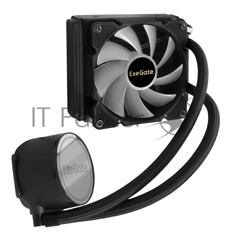 Комплект водяного охлаждения ExeGate EX293456RUS BlackWater-120.PWM.ARGB (3 PIN 5V ADDRESSABLE RGB подсветка, LGA2066/2011/1366/1150/1151/11 TDP 150W, Fan 120mm, PWM, 800-2000RPM, Hydro bearing, 4p