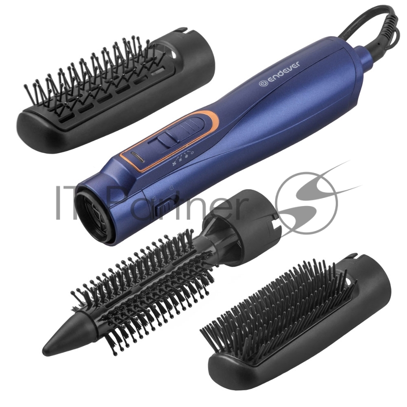 Стайлер Endever Aurora-501 Мощность 1200 Вт, 3 сменных насадки, 3 режима работы, кнопка холодного обдува, цвет синий/золотой