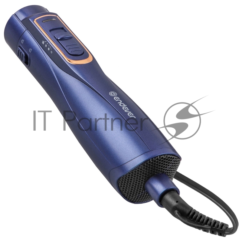 Стайлер Endever Aurora-501 Мощность 1200 Вт, 3 сменных насадки, 3 режима работы, кнопка холодного обдува, цвет синий/золотой