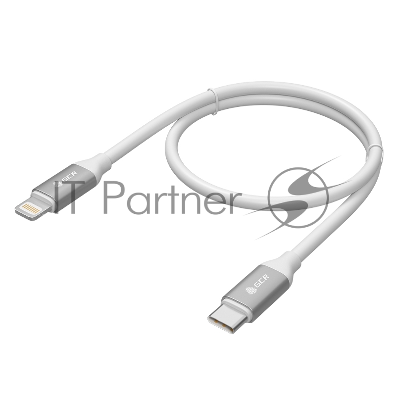 Кабель GCR 0.5m TypeC/Lightning MFI POWER DELIVERY 18 W, быстрая зарядка, белый силикон, AL корпус серебро, белый ПВХ, GCR-52359