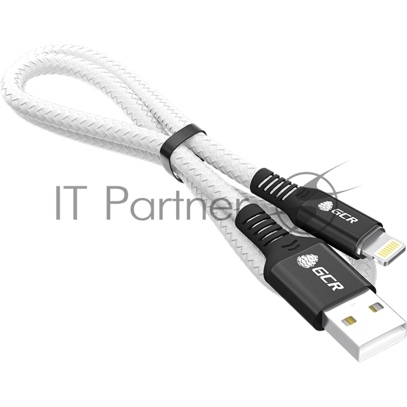 Кабель GCR PREMIUM 1.2m для iPhone, iPad, Air, AM/Lightning, MFI, белый нейлон, AL case черный, 28/24 AWG, GCR-53447