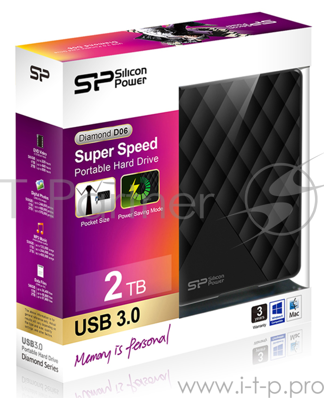 Жесткий диск Silicon Power USB 3.0 500Gb SP500GBPHDD06S3K Diamond 2.5 черный