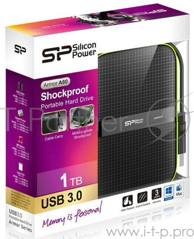 Жесткий диск Silicon Power USB 3.0 1Tb A60 SP010TBPHDA60S3K Armor 2.5 черный