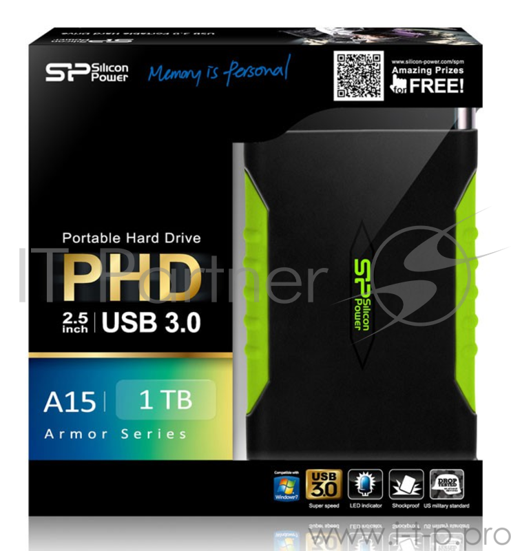 Жесткий диск Silicon Power USB 3.0 1Tb A15 SP010TBPHDA15S3K Armor 2.5 черный