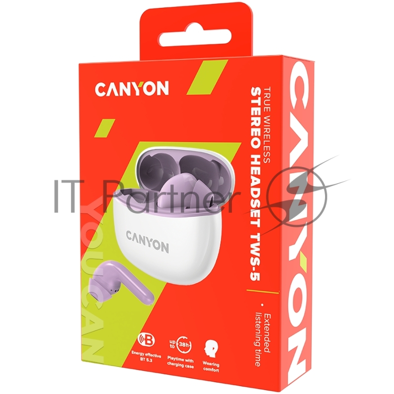 Наушники Canyon TWS-5 Bluetooth headset, with microphone Purple