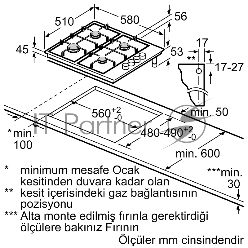 Газовая варочная панель Siemens, iQ100, EB6C5PB82M, серебристый