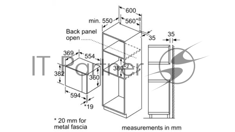 Встраиваемая микроволновая печь SIEMENS BE555LMS0M iQ500 59 x 38 см 25л Макс.Мощность 900Вт LED дисплей с кнопочным управлением, Гриль-1200Вт Нерж.