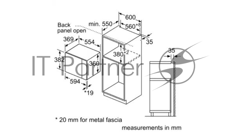 Встраиваемая микроволновая печь SIEMENS BE555LMS0M iQ500 59 x 38 см 25л Макс.Мощность 900Вт LED дисплей с кнопочным управлением, Гриль-1200Вт Нерж.