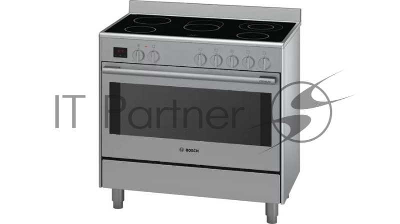 Электрическая плита с духовкой BOSCH HCB738357M Отдельностоящая Series 8, 846-880 x 898 x 600, 5 зон готовки мощностью 1.2-2.2 кВт, духовка на 112 л мощностью 3.1 кВт, 8 режимов работы, гриль, каталитическое покрытие духовки, регулируемая высота плит