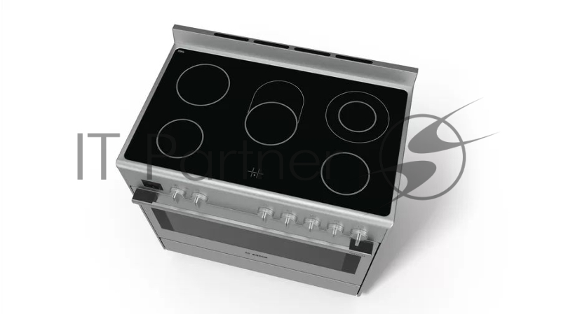 Электрическая плита с духовкой BOSCH HCB738357M Отдельностоящая Series 8, 846-880 x 898 x 600, 5 зон готовки мощностью 1.2-2.2 кВт, духовка на 112 л мощностью 3.1 кВт, 8 режимов работы, гриль, каталитическое покрытие духовки, регулируемая высота плит