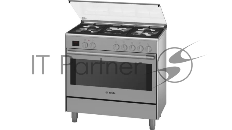Отдельностоящая плита с газовой варочной поверхностью и электрической духовкой BOSCH HSB738357M Series 8, 846-880 x 898 x 600, 5 конфорок с электроподжигом, духовка мощностью 3.1 кВт на 112 л, 8 режимов работы, гриль, каталитическое покрытие духовки