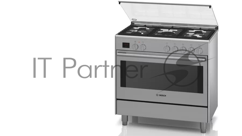 Отдельностоящая плита с газовой варочной поверхностью и электрической духовкой BOSCH HSB738357M Series 8, 846-880 x 898 x 600, 5 конфорок с электроподжигом, духовка мощностью 3.1 кВт на 112 л, 8 режимов работы, гриль, каталитическое покрытие духовки