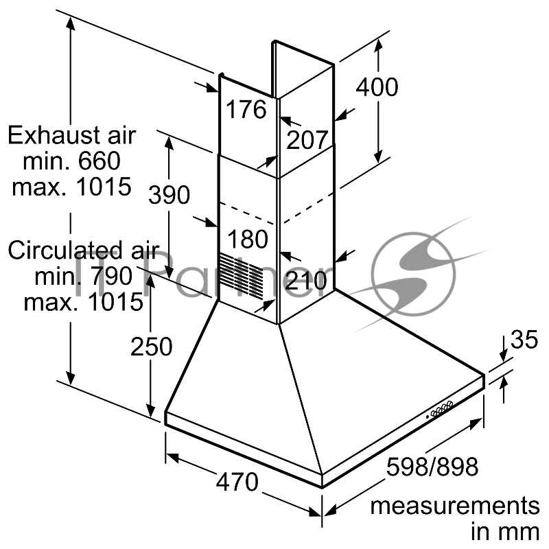Вытяжка для настенного монтажа SIEMENS iQ100 LC94PCC50M, ширина 90см, нержавеющая сталь
