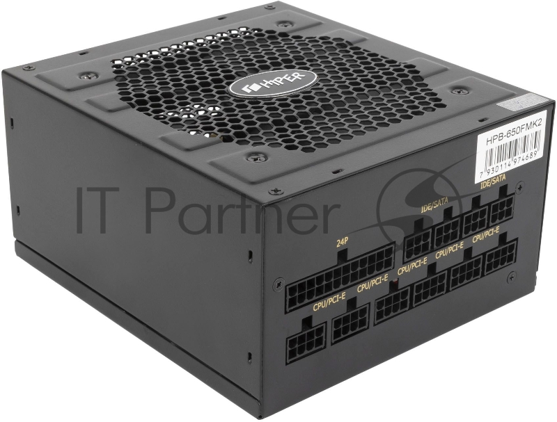 Блок питания Hiper ATX 650W HPB-650FMK2 80+ gold (24+4+4pin) APFC 120mm fan 6xSATA Cab Manag RTL
