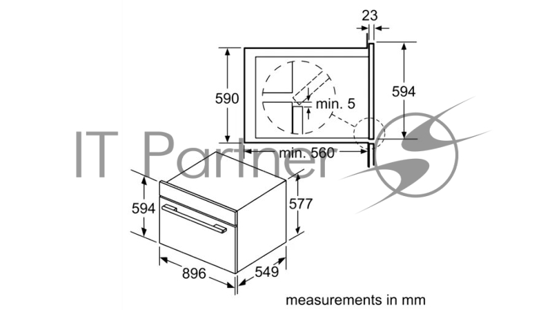 Встраиваемый газовый духовой шкаф Bosch VGD011BR0M Series 2, 594 x 896 x 570, 92 л, 2 режима работы, гриль, частичное каталитическое покрытие, нерж.