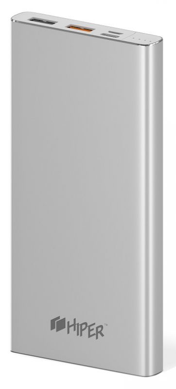 Мобильный аккумулятор Hiper MPX10000 Li-Pol 10000mAh 3A+1A серебристый 2xUSB