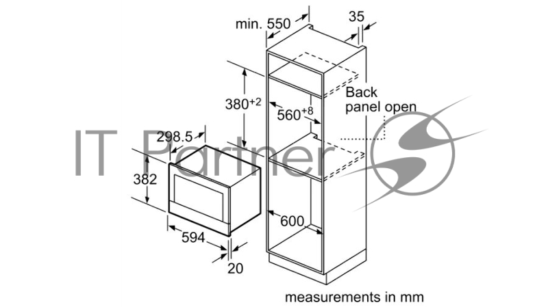 Встраиваемая микроволновая печь BOSCH BEL634GS1M Series 8, 60х38 см, функция гриль, нерж.