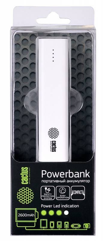 Мобильный аккумулятор Cactus CS-PBAS120-2600WT Li-Ion 2600mAh 1A белый 1xUSB