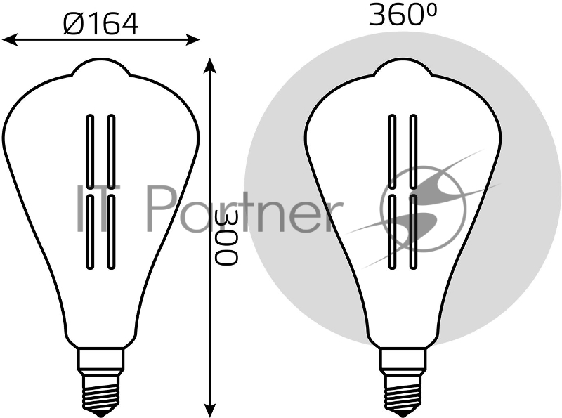 Лампа Filament ST164 6W 330lm 4000К Е27 gray straight LED