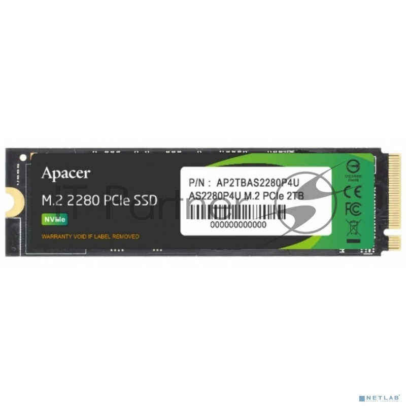 Накопитель Apacer SSD AS2280P4U 2TB M.2 2280 PCIe Gen3x4, R3500/W3000 Mb/s, 3D NAND, MTBF 1.8M, NVMe, 1300TBW, Retail, 5 years (AP2TBAS2280P4U-1)