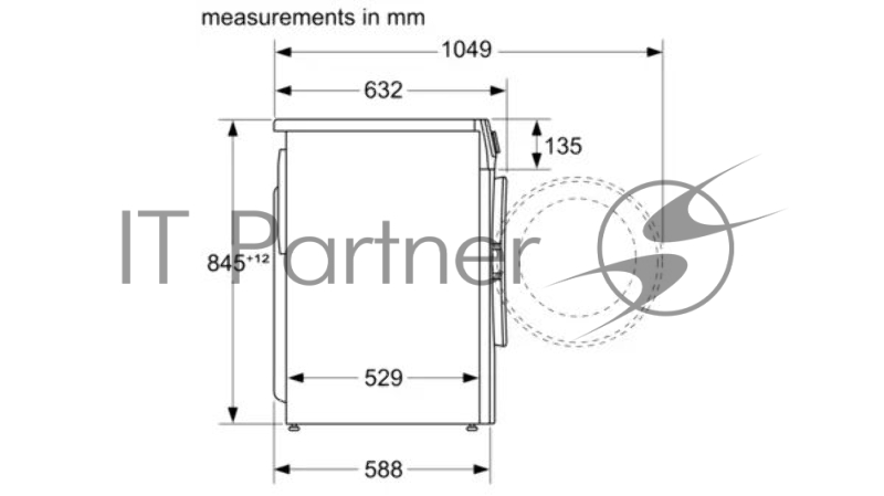 Отдельностоящая стиральная машина SIEMENS WG52A2X0GC iQ300, 845x597x588 10кг 1200об/мин 72дБ StainRemoval VarioSpeed VarioDrum ReLoad TouchControl