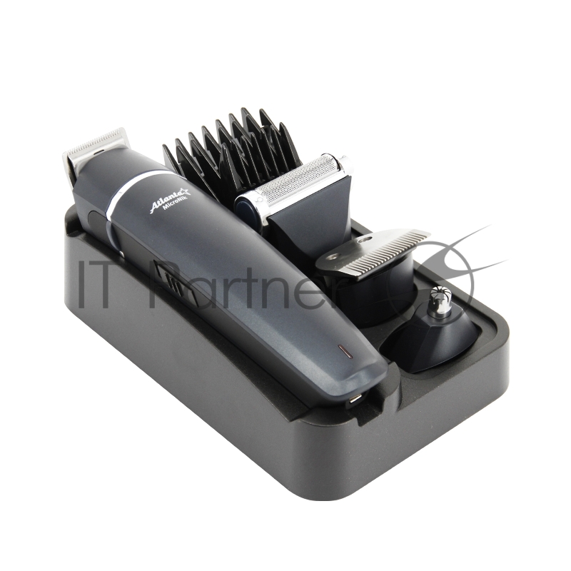 Машинка для стрижки волос ATH-6925 син, сеть, 10Вт, нож из титана, 4 насадки, возможность регулировки