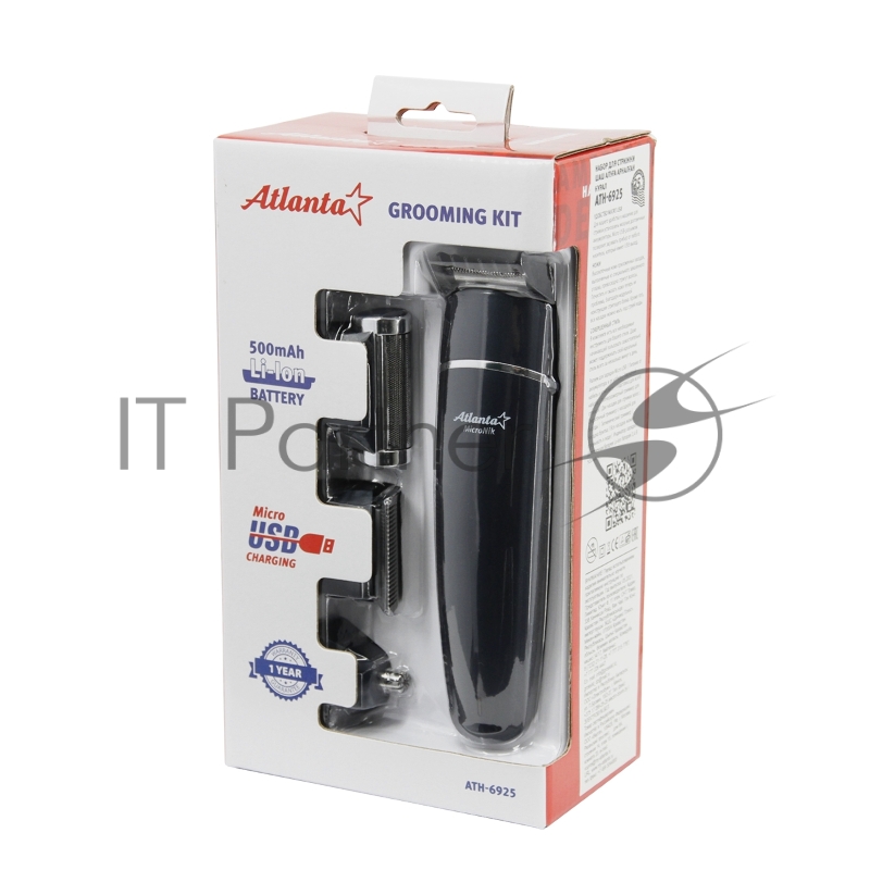 Машинка для стрижки волос ATH-6925 син, сеть, 10Вт, нож из титана, 4 насадки, возможность регулировки