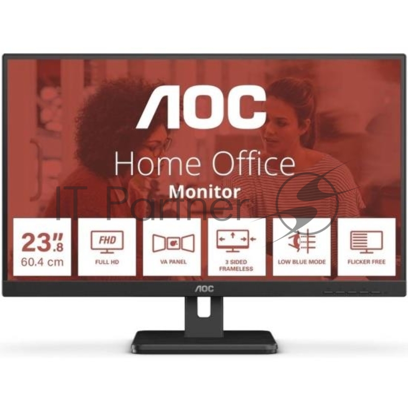 МОНИТОР 23.8 AOC 24E3UM Black (VA, 1920x1080, 75Hz, 4 ms, 178°/178°, 300 cd/m, 20M:1, +HDMI 1.4, +DisplayPort 1.2, +MM)
