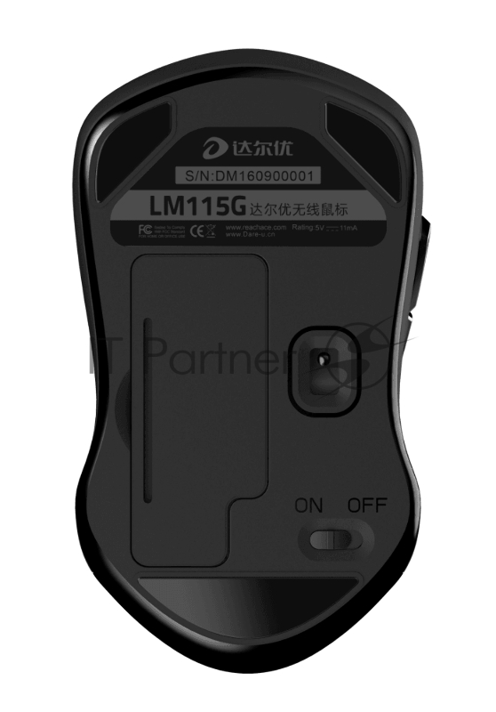 Мышь беспроводная Dareu LM115G Black (черный), DPI 800/1200/1600, ресивер 2.4GHz, размер 107x59x38мм