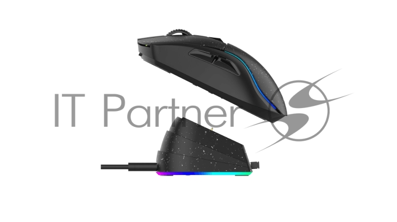 Мышь игровая беспроводная Dareu A950 Black (черный), DPI 400/800/1600/3200/6400/12000, подключение Tri-mode: проводное+2.4GHz+BT, встроенный аккумулятор 930mAh, зарядная станция, подсветка RGB, размер 123x64x39мм