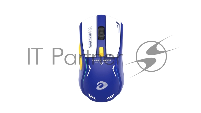 Мышь игровая беспроводная Dareu A950 Mecha Blue (синий), DPI 400/800/1600/3200/6400/12000, подключение Tri-mode: проводное+2.4GHz+BT, встроенный аккумулятор 930mAh, зарядная станция, подсветка RGB, размер 123x64x39мм