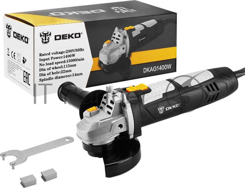 Углошлифовальная машина Deko DKAG1400W 1400Вт 12000об/мин рез.шпин.:M14 d=125мм