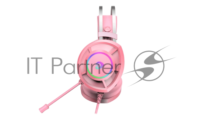 Гарнитура игровая проводная EH469 Pink (розовый), пара кошачьих ушек в комплекте, подсветка RGB, подключение USB, длина кабеля 2.4м