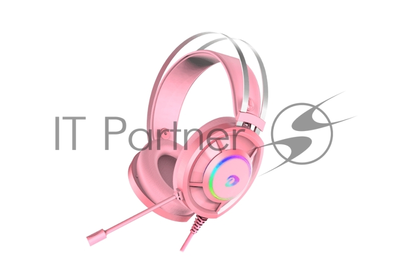 Гарнитура игровая проводная EH469 Pink (розовый), пара кошачьих ушек в комплекте, подсветка RGB, подключение USB, длина кабеля 2.4м