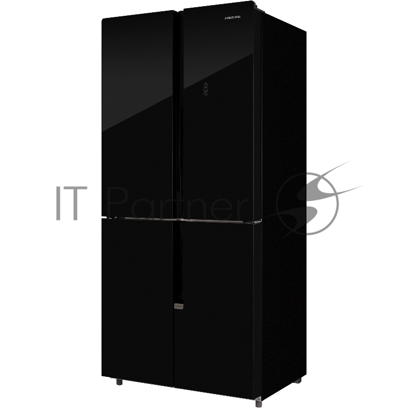 Холодильник 4-х дверный HIBERG RFQ-510DX NFGB inverter, INVERTER, Total No Frost, A+, Led освещение, Режимы «Суперзаморозка» до -30°С и «Суперохлаждение» до +2°С, бщий объем 470 л, Габариты 83*66,2*183,4 см. Цвет: Черное мерцающее стекло