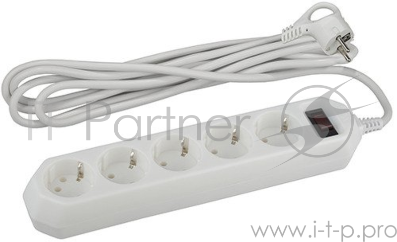 Сетевой фильтр ЭРА с заземл, 3x0,75мм2, с выкл, 5 розеток, 1.5м, белый