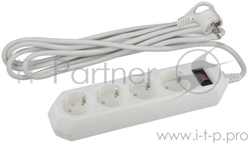 Сетевой фильтр ЭРА с заземл, 3x0,75мм2, с выкл, 4 розетки, 1.5м, белый