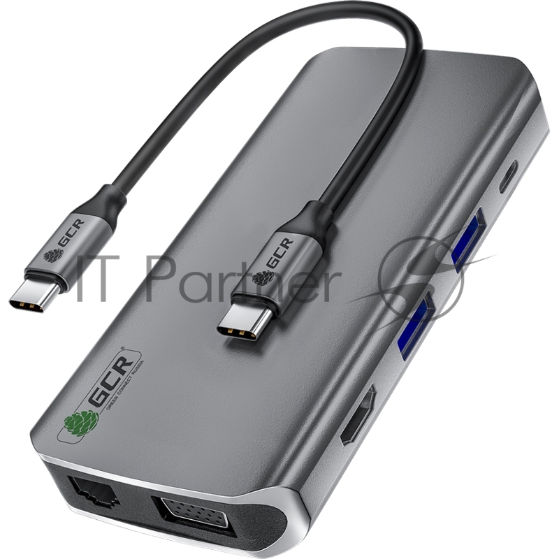 Хаб GCR TypeC Hub 10 в 1 HDMI + VGA + RJ45 + USB3.0 x3 + Card Reader + Audio + TypeC PD