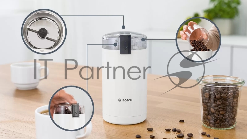 Кофемолка Bosch TSM6A011W 180Вт сист.помол.:ротац.нож вместим.:75гр белый