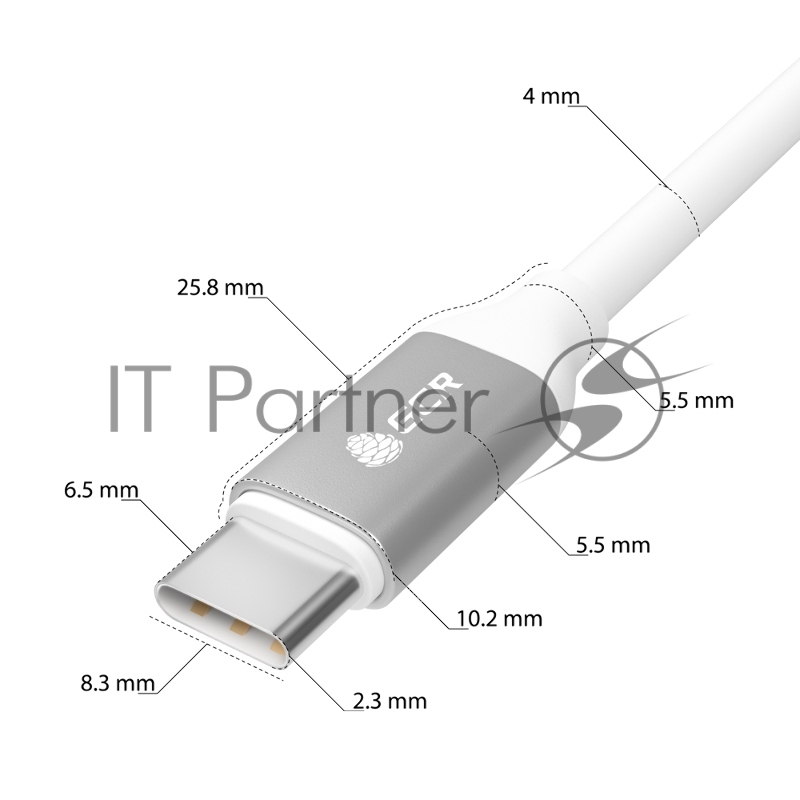 Кабель GCR 0.5m TypeC/TypeC POWER DELIVERY, быстрая зарядка, белый, AL корпус серебро, белый ПВХ, 28/22 AWG, GCR-52361