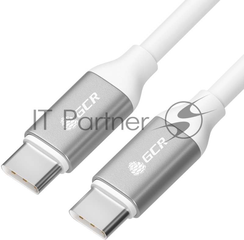 Кабель GCR 0.5m TypeC/TypeC POWER DELIVERY, быстрая зарядка, белый, AL корпус серебро, белый ПВХ, 28/22 AWG, GCR-52361