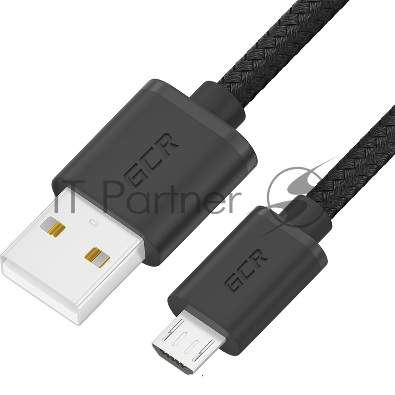Кабель GCR 1.5m MicroUSB, быстрая зарядка, черный нейлон, GCR-54086