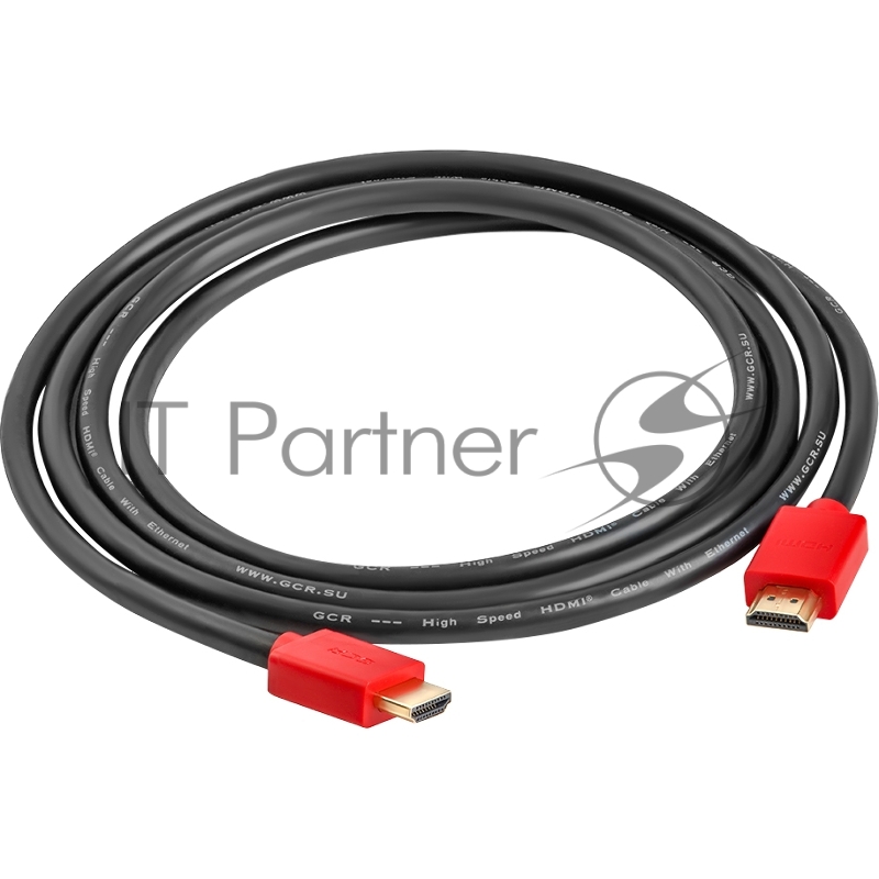 Кабель GCR 1.0m HDMI версия 1.4, черный, красные коннекторы, OD7.3mm, 30/30 AWG, позолоченные контакты, Ethernet 10.2 Гбит/с, 3D, 4K GCR-HM450-1.0m, экран