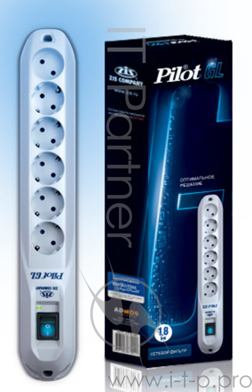 Сетевой фильтр Pilot GL 1.8м (6 розеток) белый (коробка)