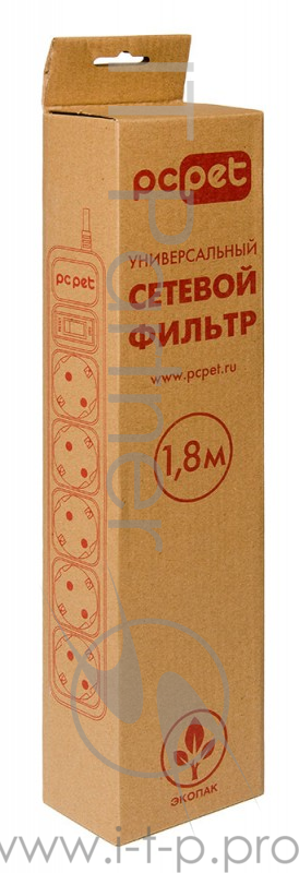 Сетевой фильтр PC Pet AP01006-E-GR 1.8м (5 розеток) серый