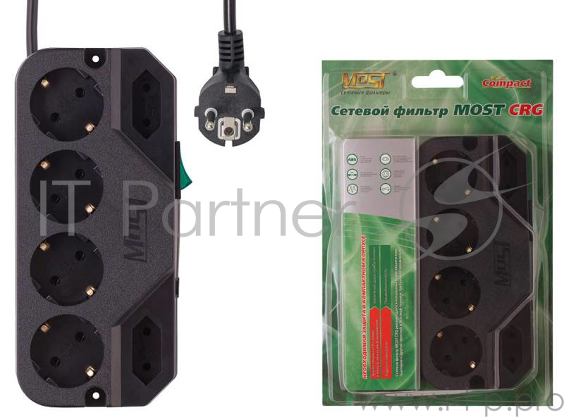 Сетевой фильтр Most СRG 2м (6 розеток) черный (коробка)