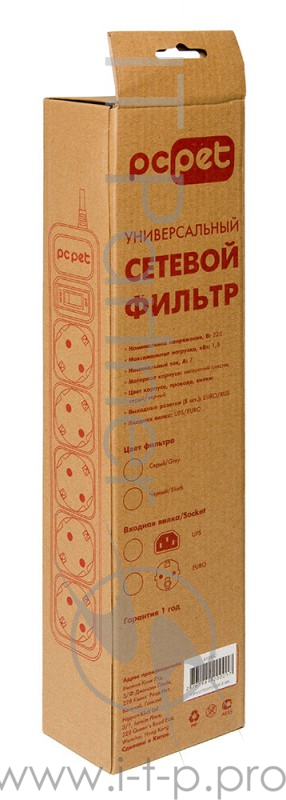 Сетевой фильтр PC Pet AP01006-1.8-GR 1.8м (5 розеток) серый