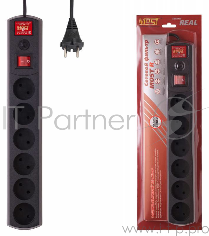 Сетевой фильтр Most R 2м (6 розеток) черный (коробка)